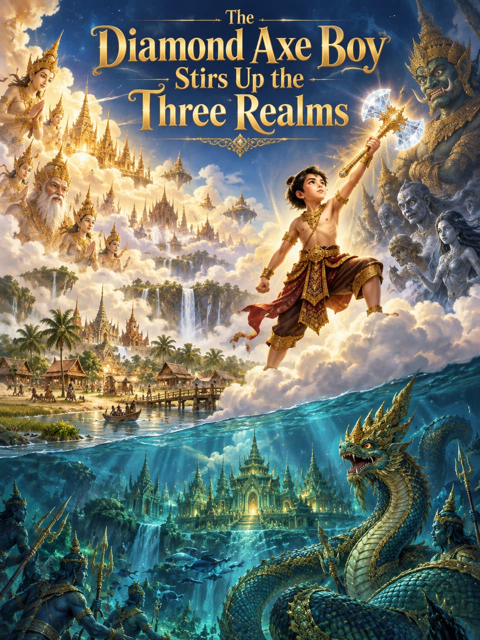 Cover of The Diamond Axe Boy Stirs Up the Three Realms by Una Fairchild
