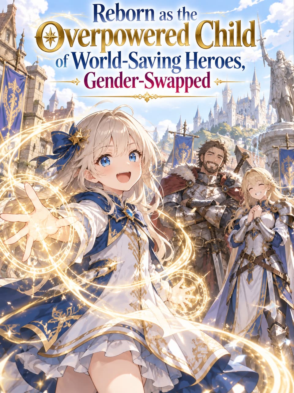 Cover of Reborn as the Overpowered Child of World-Saving Heroes, Gender-Swapped by Rhoswen Ironside